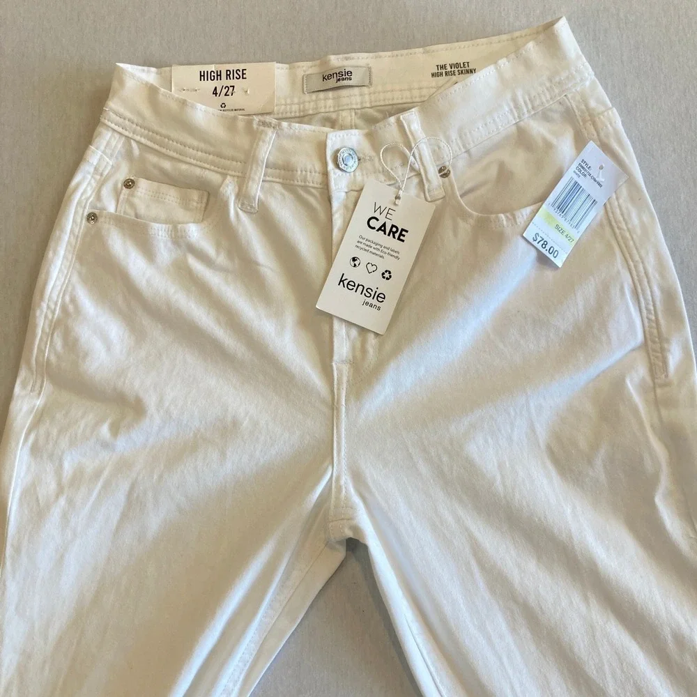 NEW Kensie Jeans 4/27 (26x27) Violet High Rise Skinny White Raw Hem Denim NWT